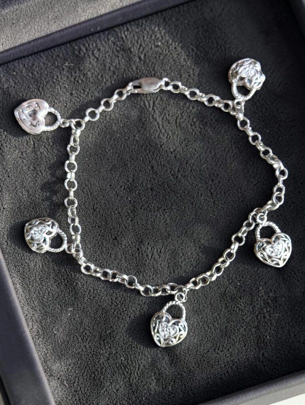🩷 Sterling Silver Diamond Heart Charm Bracelet